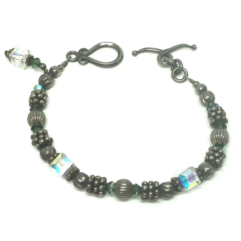 Sterling Bicone & Aurora Borealis Beaded Bracelet